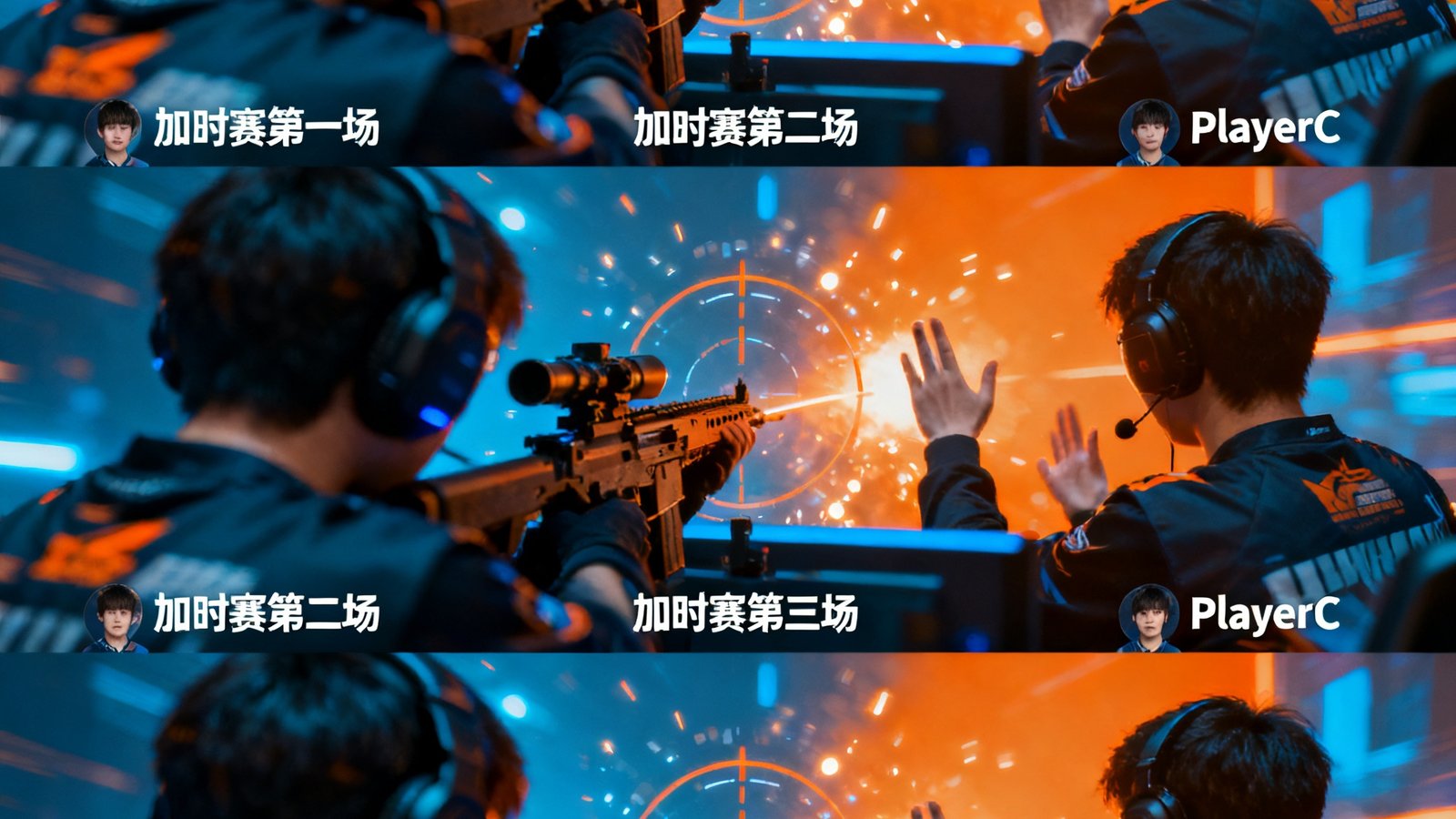 CS2上海Major决赛中三场加时赛的精彩击杀回放拼图，选手们在极限压力下的精准定位和团队配合令人叹为观止